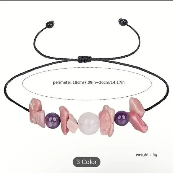 “Love Yourself” Tumbled Stone Bracelet (Rose Quartz, Amethyst, Rhodonite) - Picture 4 of 12